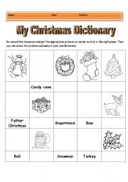 An activity on Chrismas Picture Dictionary 