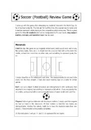 English Worksheet: Soccer (Football) Review Game