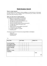 English worksheet: Extensive Reading Book Response Speech