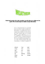 English worksheet: weather crossword