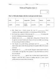 English worksheet: Pride and prejudice - Chapter 1