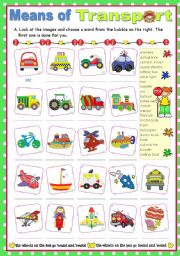 English Worksheet: Means of Transport  -  Matching ex.