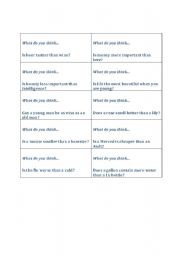 English Worksheet: What do you think.. - expressing opinion and comparative/ superlative reminder
