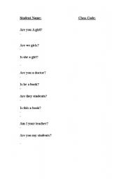 English Worksheet: Yes, No guestions
