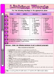 English Worksheet: Linking words