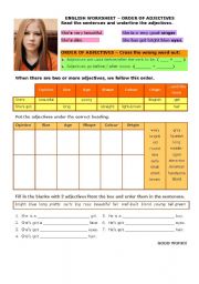 English Worksheet: Order of adjectives