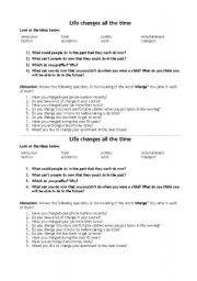 English worksheet: Life changes 