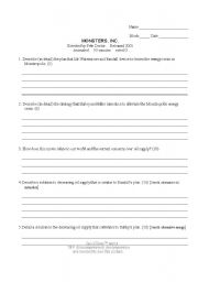 English Worksheet: Monsters Inc Worksheet