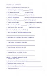 English Worksheet: so , altough , because