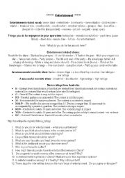 English Worksheet: Entertainment - oral discussion information and prompts