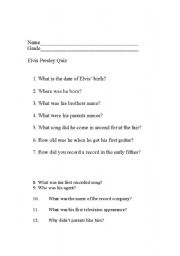 English Worksheet: Elvis Presley Quiz