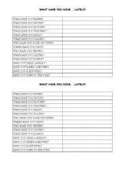 English worksheet: What have you done lately?