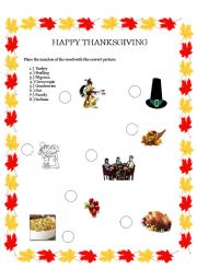 English worksheet: Thanksgiving matching