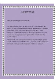 English Worksheet: My aim in life