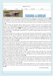 English Worksheet: TEST: TAKING A BREAK       