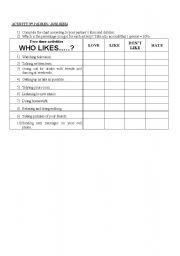 English worksheet: LIKES AND DISLIKES SURVEY