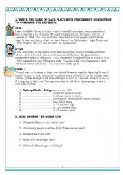 English Worksheet: Reading_cities_simple Past Tense