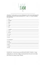 English worksheet: I am Poem