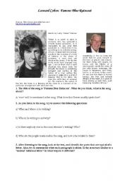 English Worksheet: Listening task for Leonard Cohens Famous Blue Raincoat