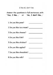 English Worksheet: Likes and Dislikes