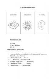 English worksheet: parts of the day and prepositions of time