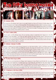 English Worksheet: Top fifty horror movies  part 06/10  comprehension + -ing after prepositions (exercises + keys) [5 pages]*editable