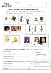 English Worksheet: Alice in Wonderland (2/8) - Physical Description - Vocabulary Worksheet