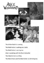 English Worksheet:    	Alice in Wonderland (4/8) Present be-ing - OHP