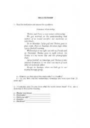 English Worksheet: RELATIONSHIP
