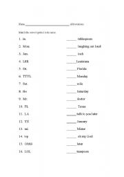 English worksheet: Abbreviations