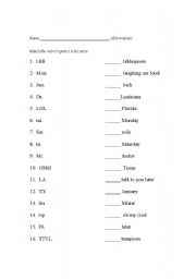 English Worksheet: Abbreviations