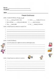 English Worksheet: present continous