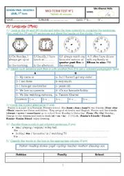 English Worksheet: Mid-Term Test for 7th form Tunisian Students