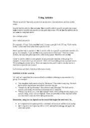 English Worksheet: articles - explanation and exercises