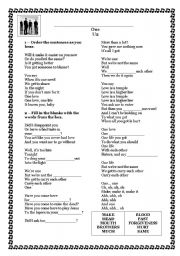 English Worksheet: One By U2