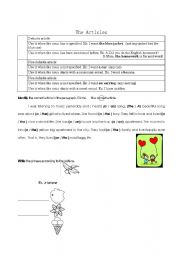 English worksheet: articles