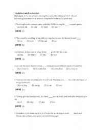 English Worksheet: A Vocabulary and Structure Test for ESL Students