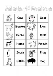 English Worksheet: 4 different dominoes - animals, in the house, clothes and body