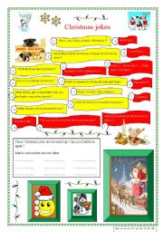 English Worksheet: Christmas jokes to unscramble