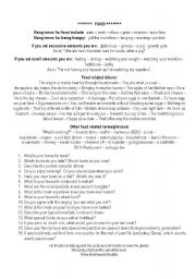 English Worksheet: Food - Oral discussion information and prompts