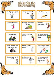 English Worksheet: Tricks for the trick-or-treat bag - B/W version included
