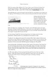 English worksheet: Reading a true story in the Titanic