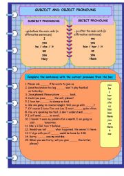 English Worksheet: subjective and objective personal pronouns