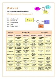 English Worksheet: Prepositions of time - Whats on??