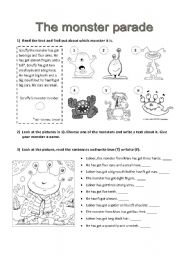 English Worksheet: The monster parade - describing people - parts of the body