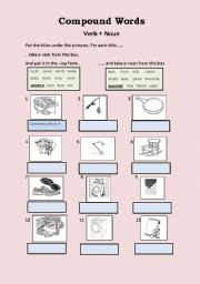 English Worksheet: Compound Words VERB + NOUN