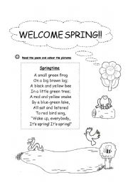 English Worksheet: Spring poem - read and colour :)