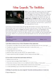 English Worksheet: Urban Legends: The Hitchhiker