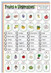 English Worksheet:  Fun f ruits and vegetables 