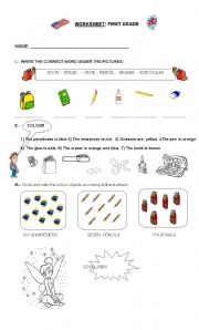 SCHOOL OBJECTS WORKSHEET FOR BEGINNERS